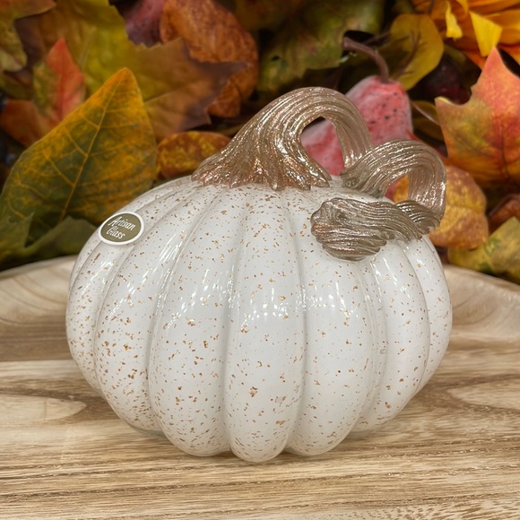 Other - White+Gold Fleck Artisan Hand Blown Glass Fall Harvest Pumpkin Decor